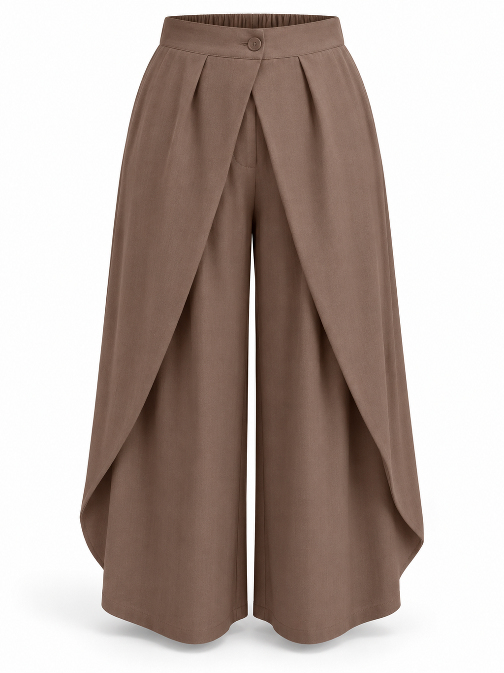 Pantalón fluido con solapas marrón — frontal