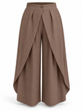 Pantalón fluido con solapas marrón — frontal