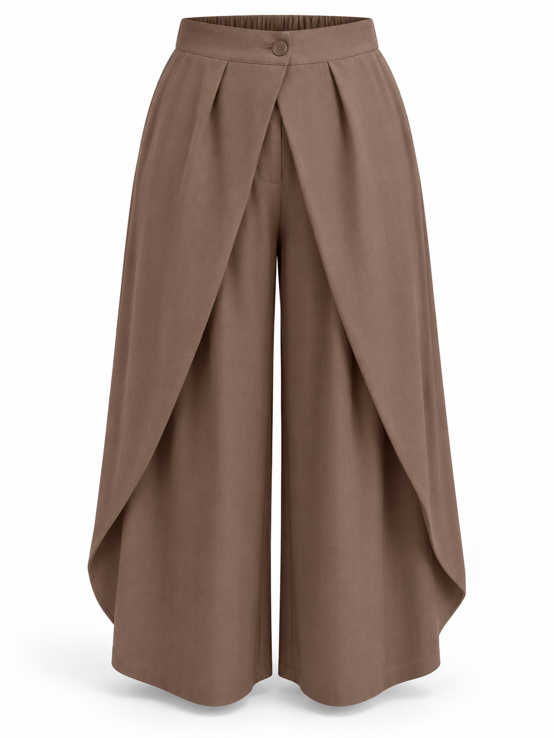 Pantalón fluido con solapas marrón — frontal