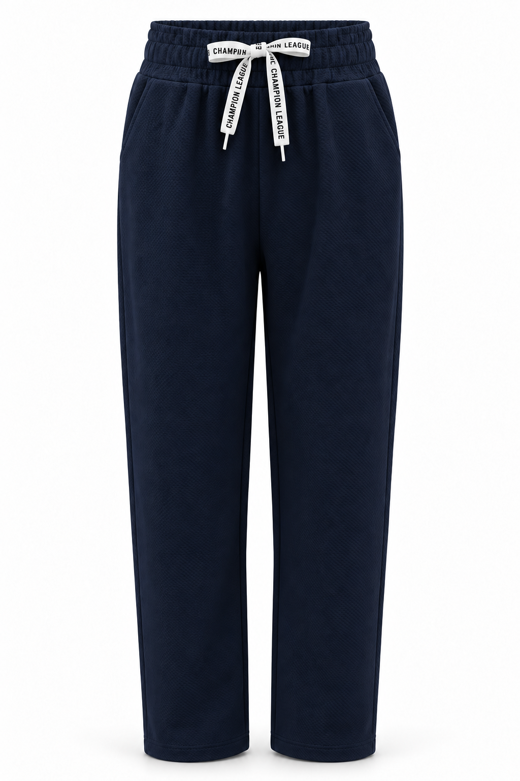 Pantalón de tejido con textura y cordón — Azul marino — frontal