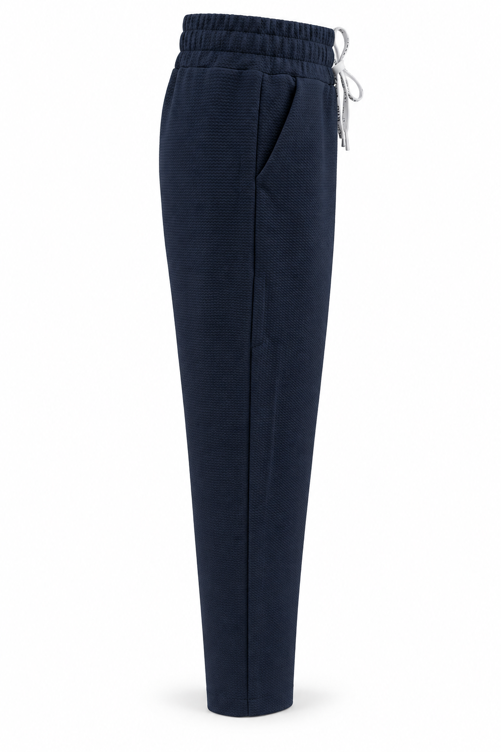 Pantalón de tejido con textura y cordón — Azul marino — lateral-1