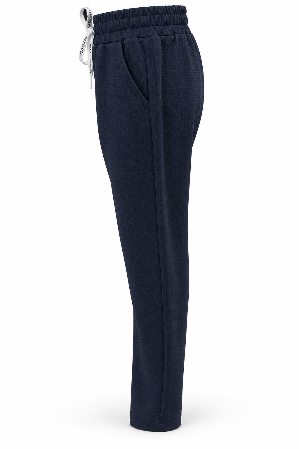 Pantalón de tejido con textura y cordón — Azul marino — lateral-2