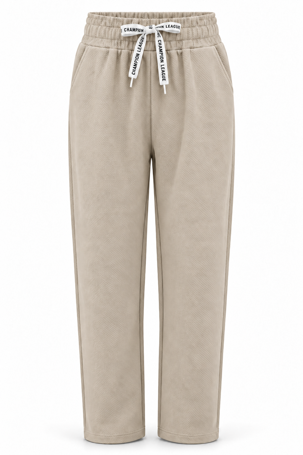 Pantalón de tejido con textura y cordón — Beige — frontal