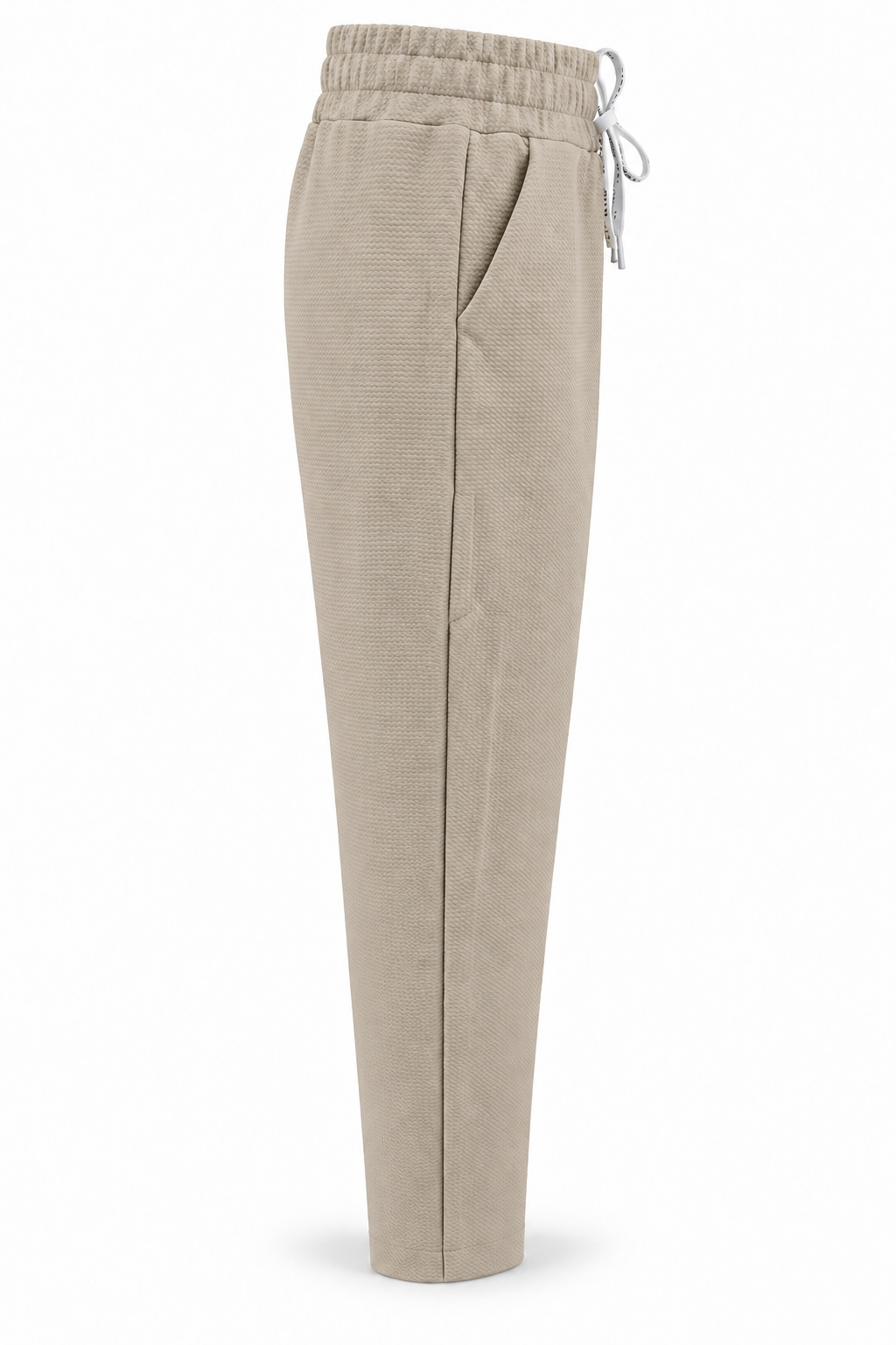 Pantalón de tejido con textura y cordón — Beige — lateral-1
