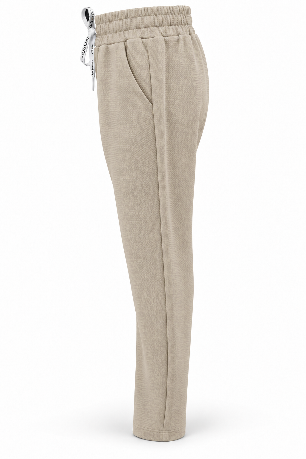 Pantalón de tejido con textura y cordón — Beige — lateral-2