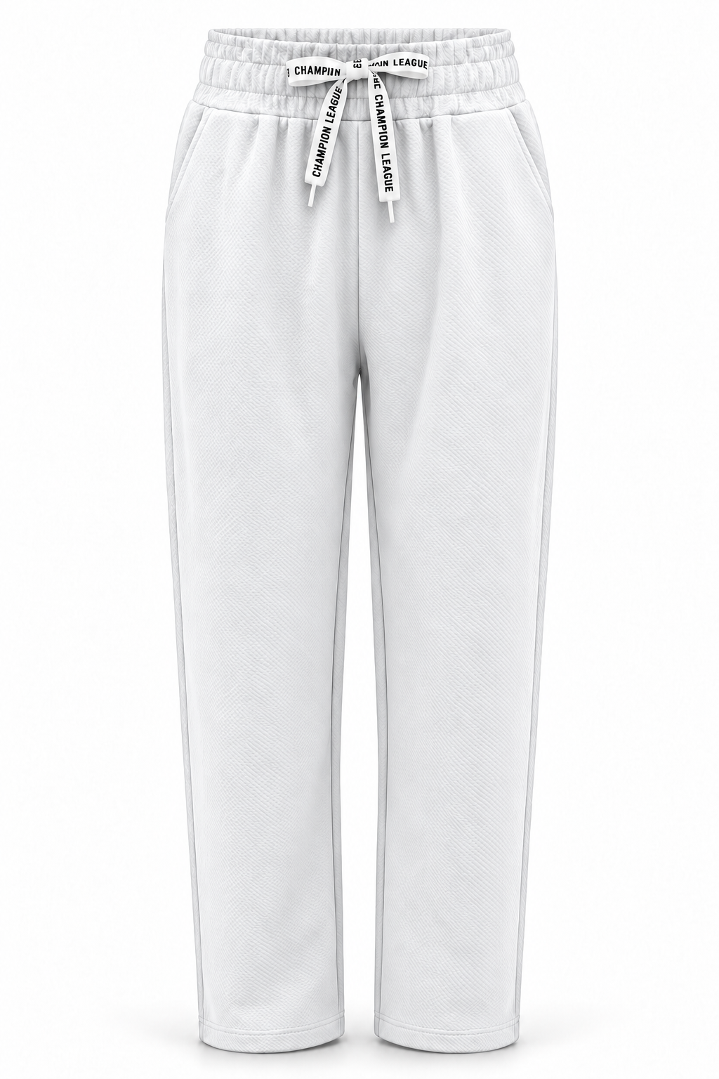 Pantalón de tejido con textura y cordón — Blanco — frontal