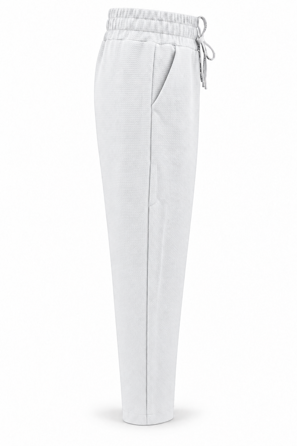 Pantalón de tejido con textura y cordón — Blanco — lateral-1