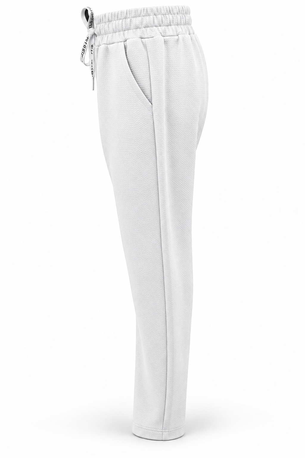 Pantalón de tejido con textura y cordón — Blanco — lateral-2
