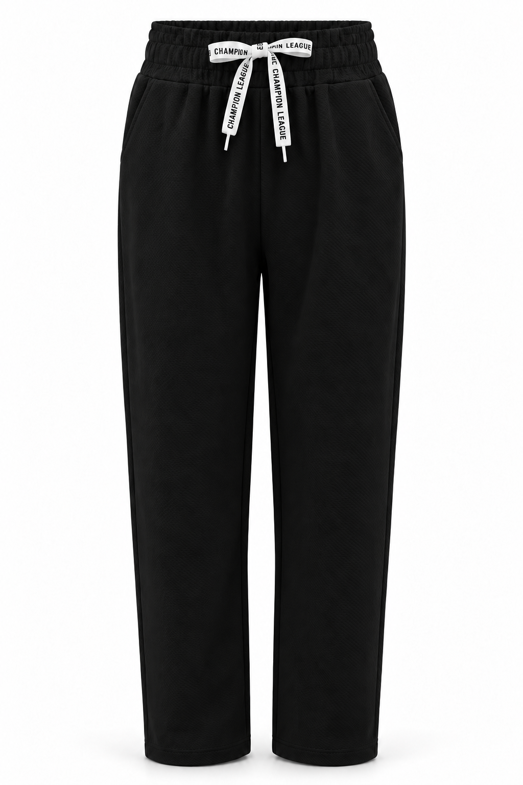 Pantalón de tejido con textura y cordón — Negro — frontal