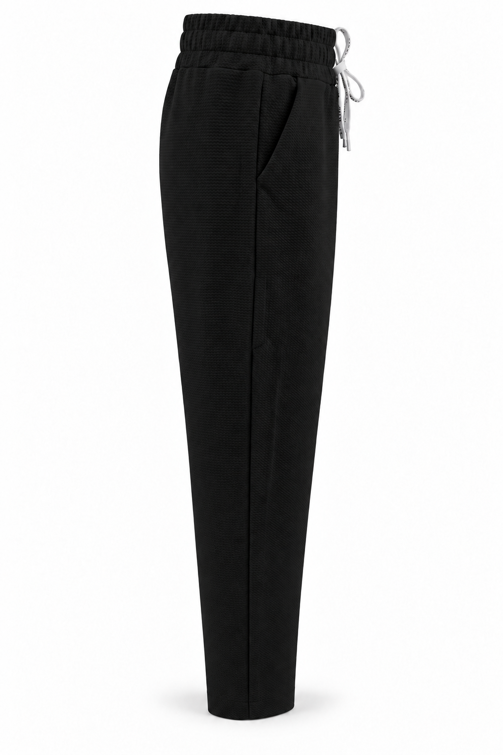 Pantalón de tejido con textura y cordón — Negro — lateral-1
