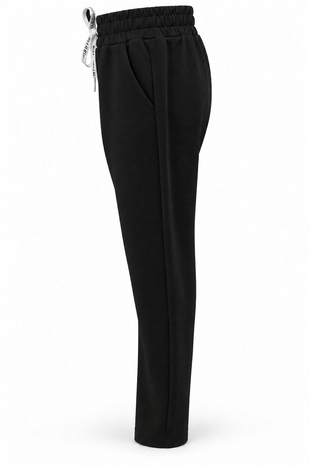 Pantalón de tejido con textura y cordón — Negro — lateral-2