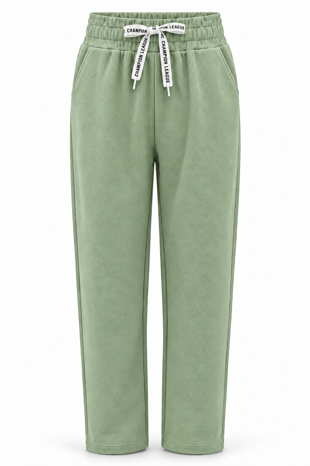 Pantalón de tejido con textura y cordón — Verde claro — frontal
