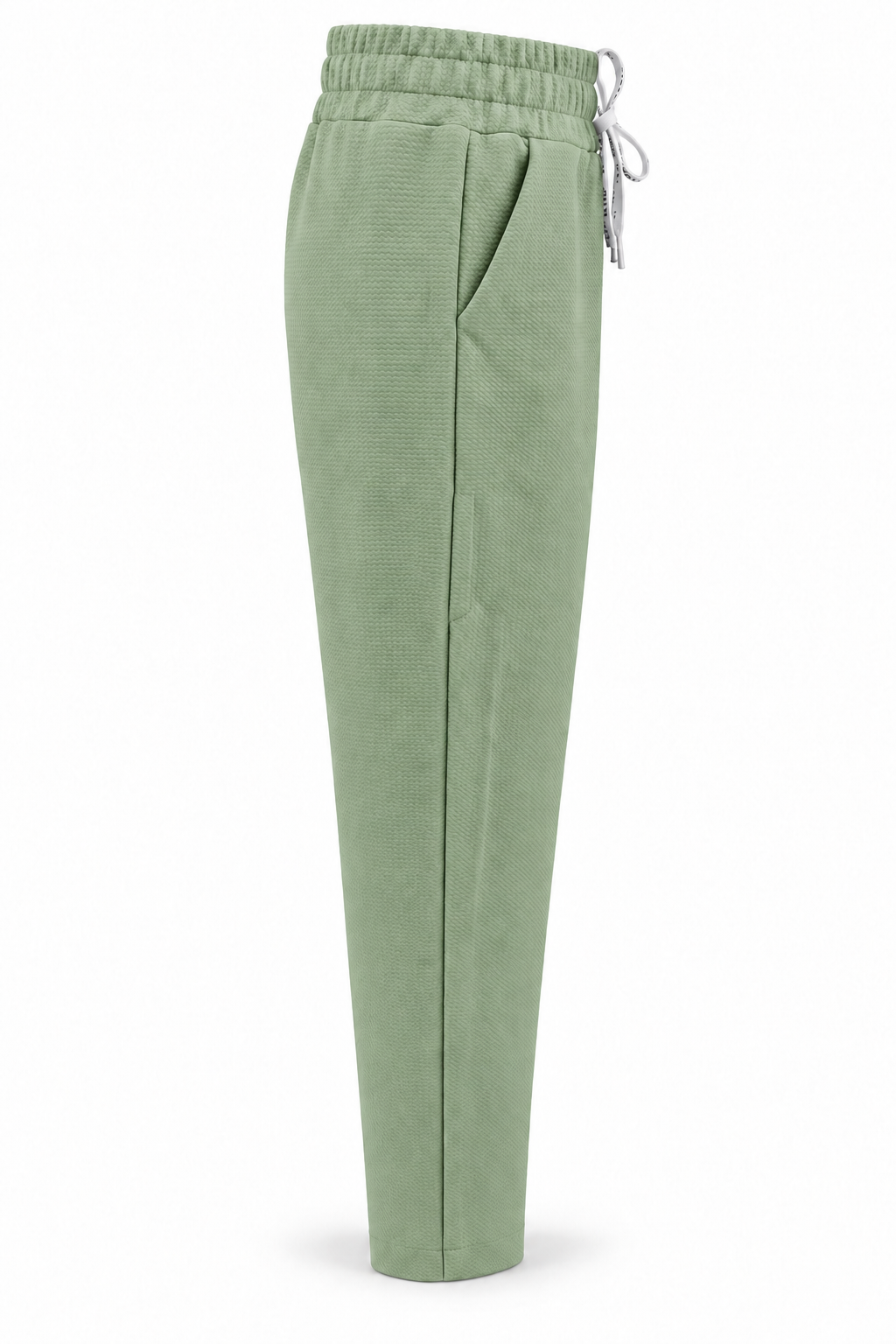 Pantalón de tejido con textura y cordón — Verde claro — lateral-1
