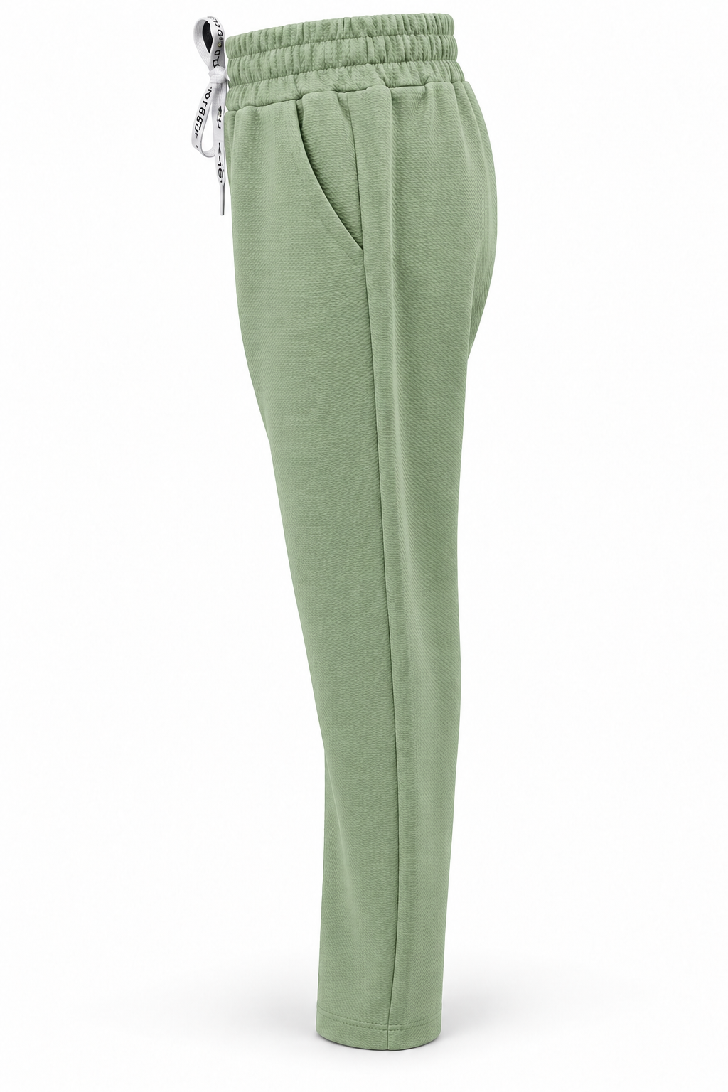 Pantalón de tejido con textura y cordón — Verde claro — lateral-2