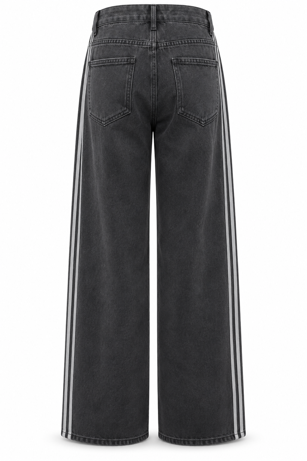 Vaquero gris oscuro con doble franja lateral — espalda
