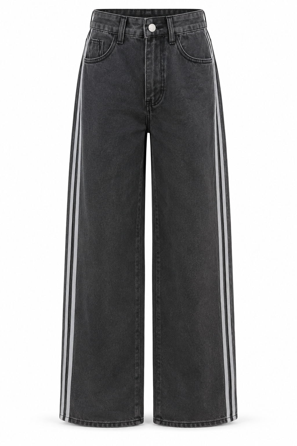 Vaquero gris oscuro con doble franja lateral — frente