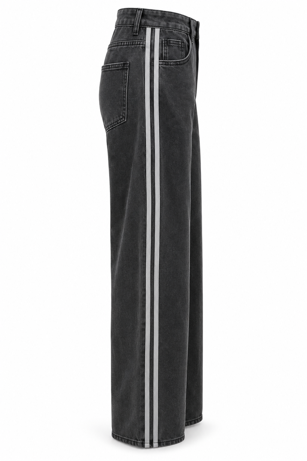 Vaquero gris oscuro con doble franja lateral — lateral-derecho