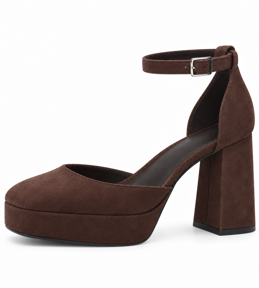 Zapato marrón de plataforma con pulsera - lateral