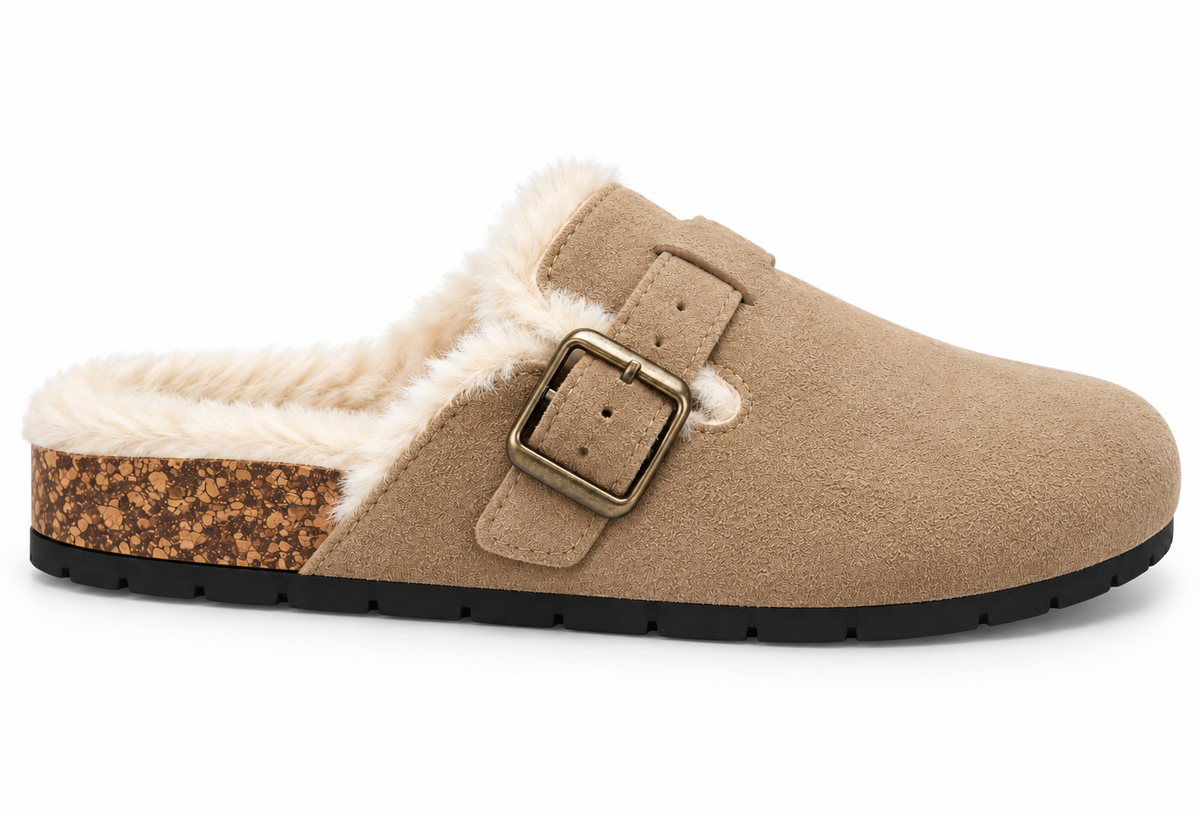 Zueco con pelo interior y hebilla - beige_lateral