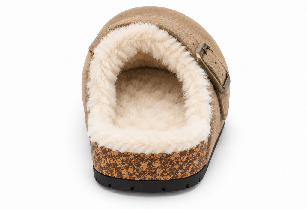 Zueco con pelo interior y hebilla - beige_trasera